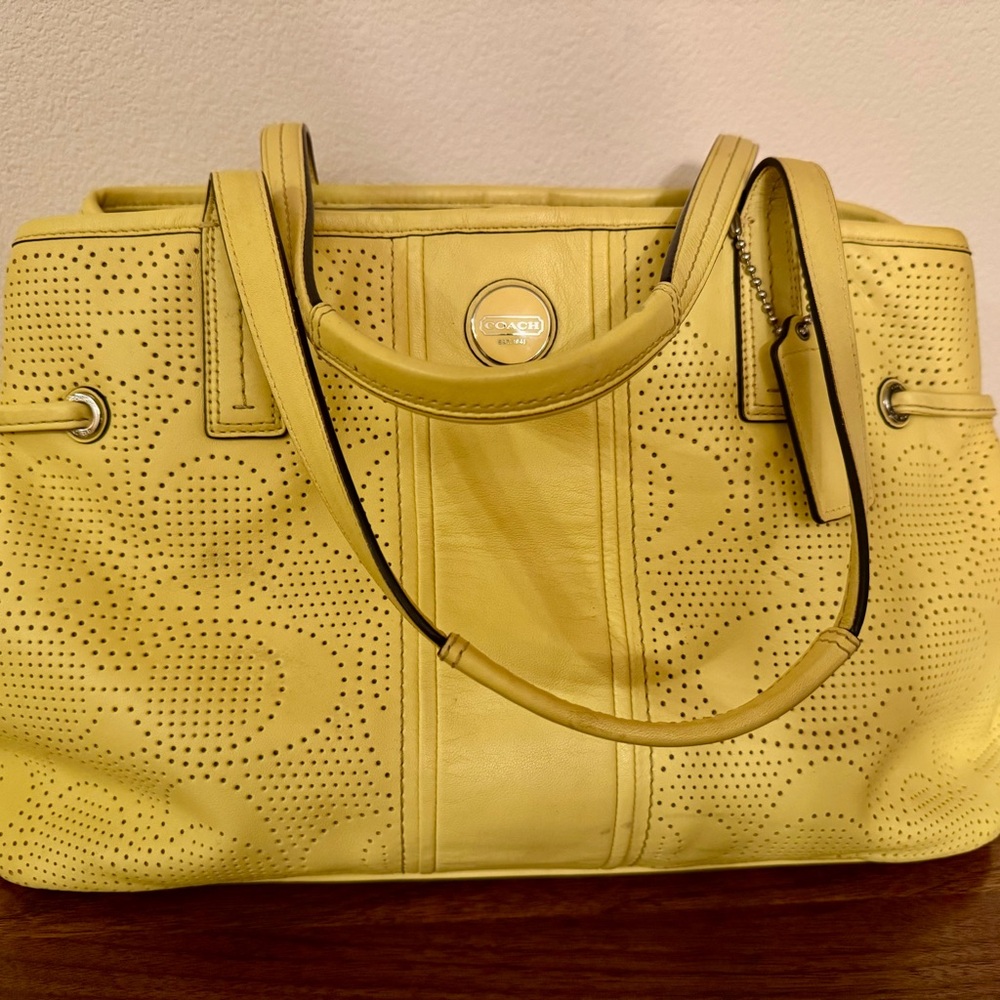 Vintage yellow signature C perforated leather design